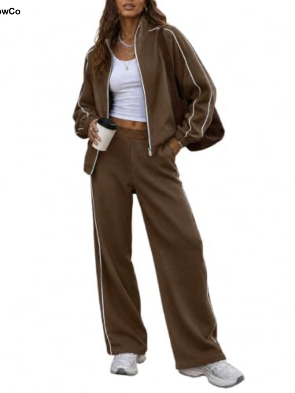Women's 2 Piece Sweatsuit Zip Up Sweatshirt Wide Leg Pants Loungewear Set